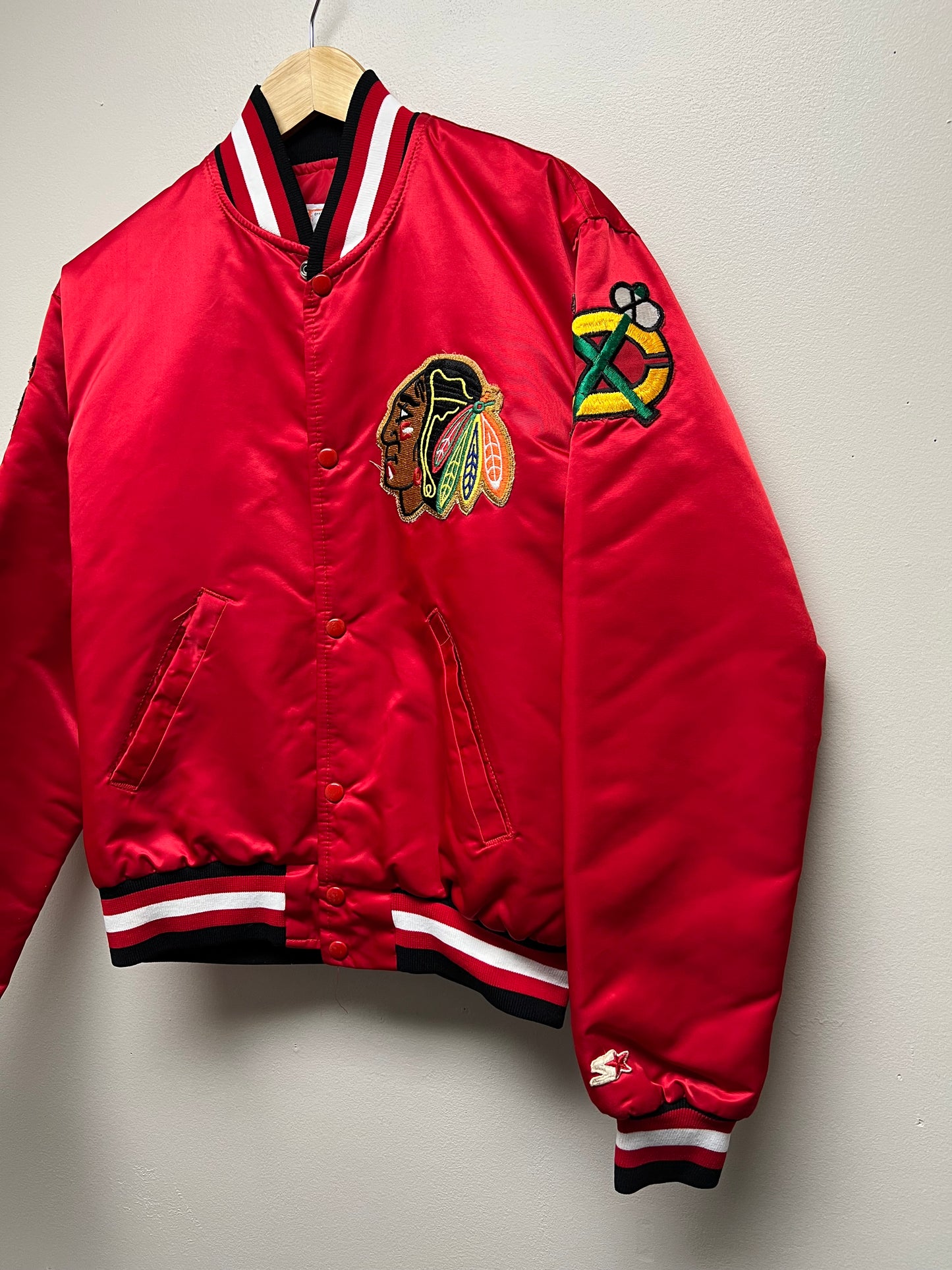 (M) 80’s Starter Chicago Blackhawks Satin Bomber